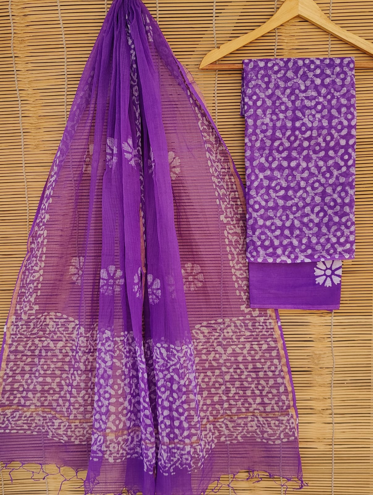 SGT008  Pure Kota Doria Suit with Dupatta, Hand Block Printed using Natural Vegetable dye