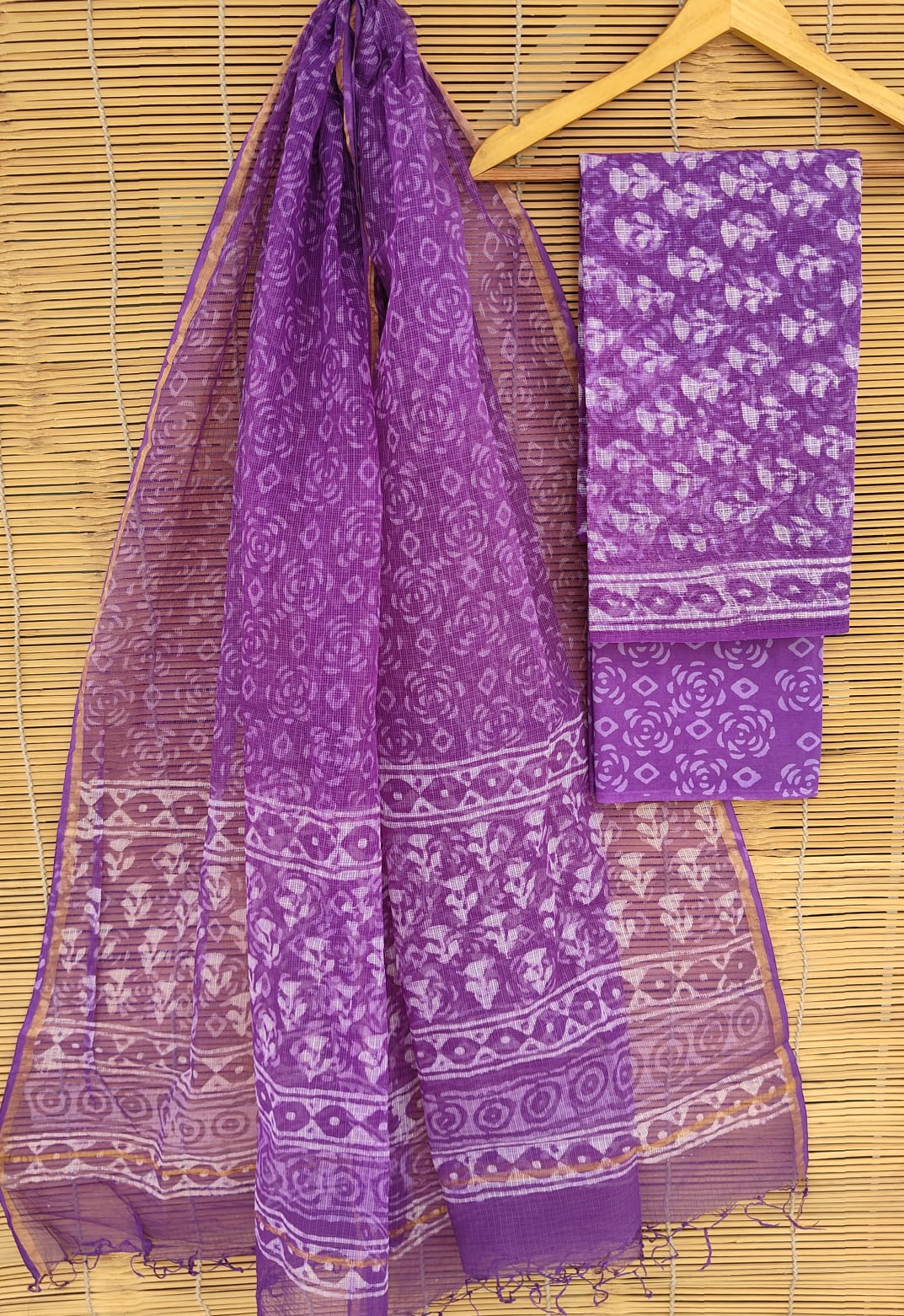 SGT008  Pure Kota Doria Suit with Dupatta, Hand Block Printed using Natural Vegetable dye
