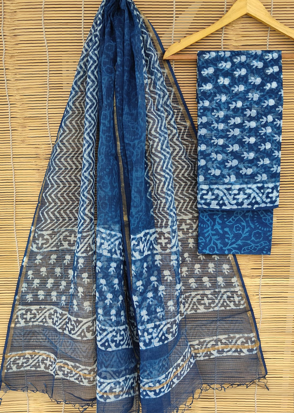 SGT008  Pure Kota Doria Suit with Dupatta, Hand Block Printed using Natural Vegetable dye
