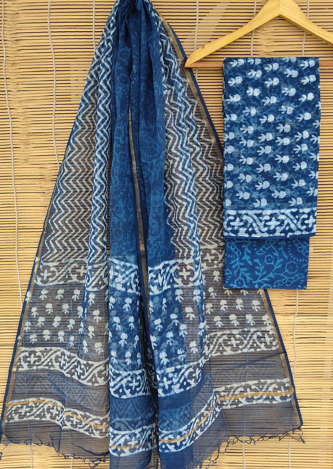 SGT008  Pure Kota Doria Suit with Dupatta, Hand Block Printed using Natural Vegetable dye