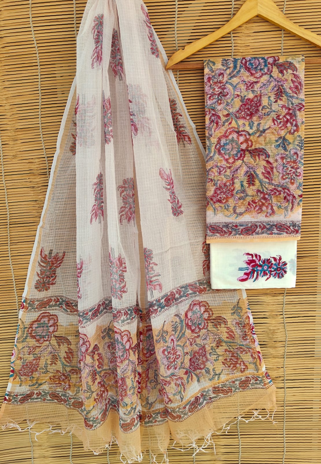 SGT008  Pure Kota Doria Suit with Dupatta, Hand Block Printed using Natural Vegetable dye