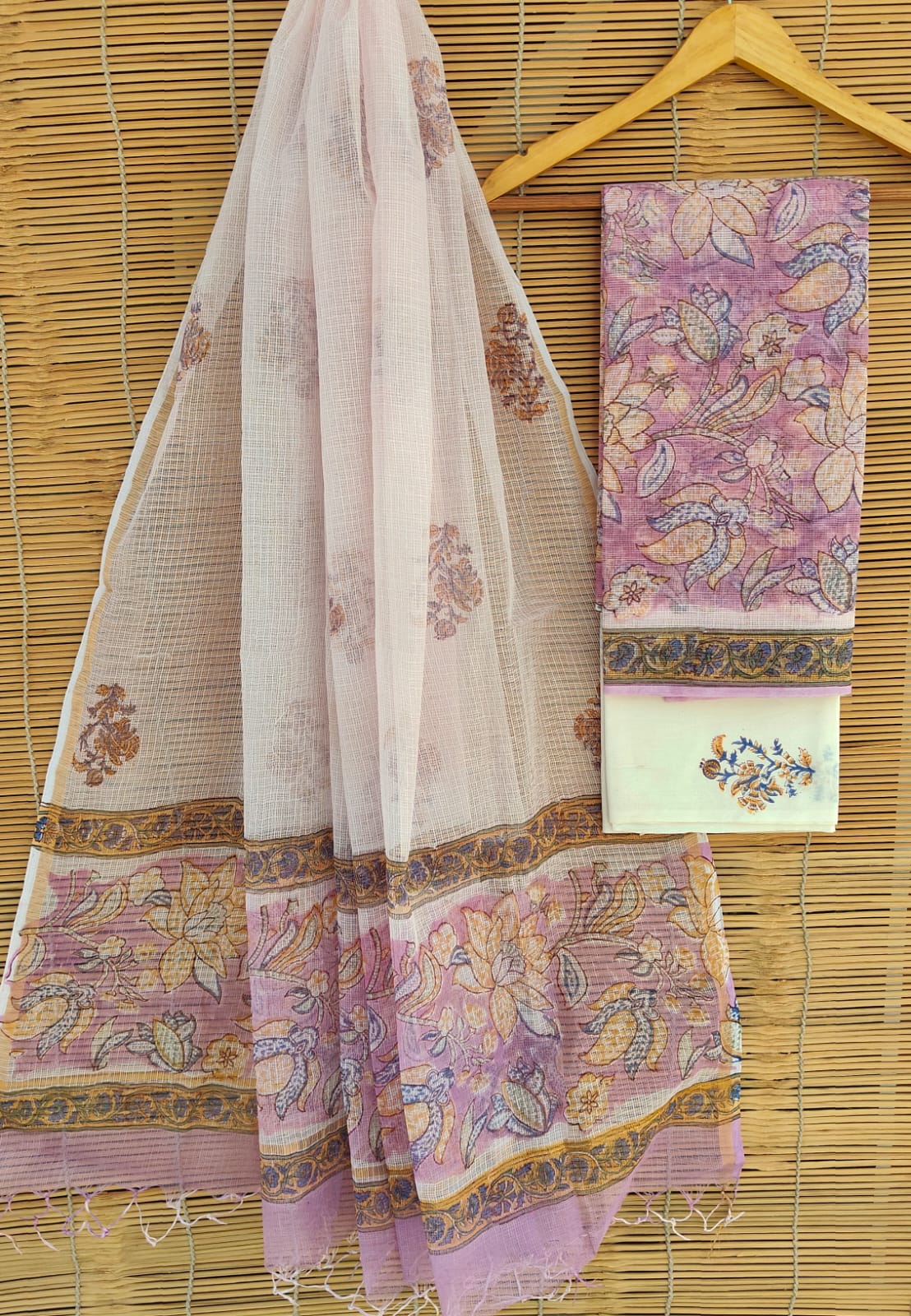 SGT008  Pure Kota Doria Suit with Dupatta, Hand Block Printed using Natural Vegetable dye
