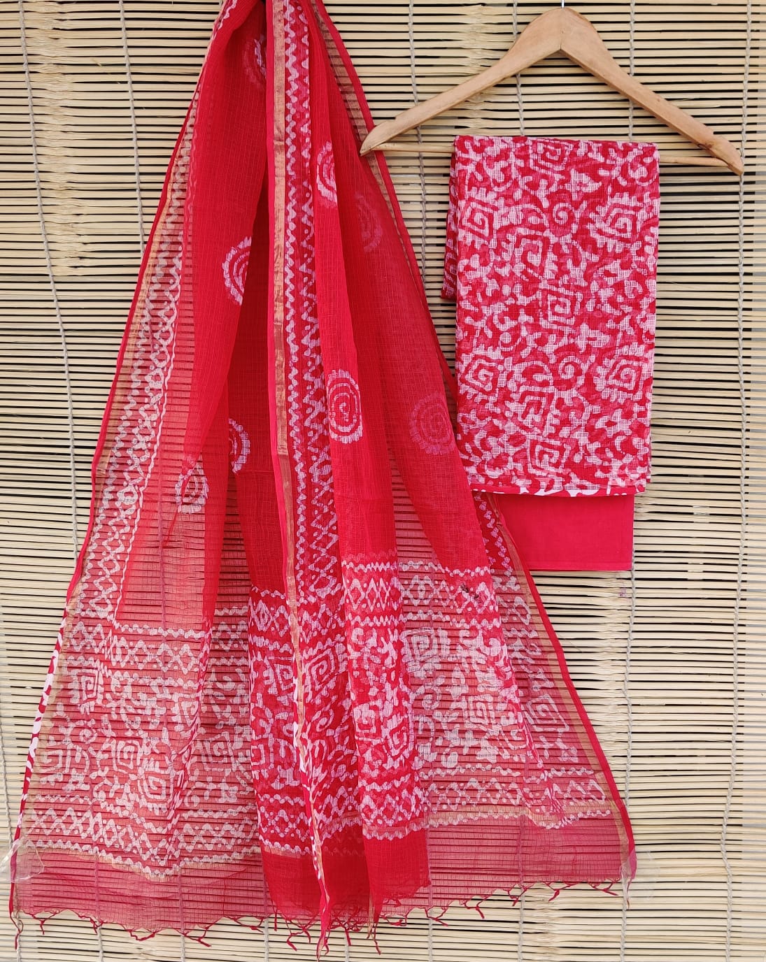 SGT008  Pure Kota Doria Suit with Dupatta, Hand Block Printed using Natural Vegetable dye