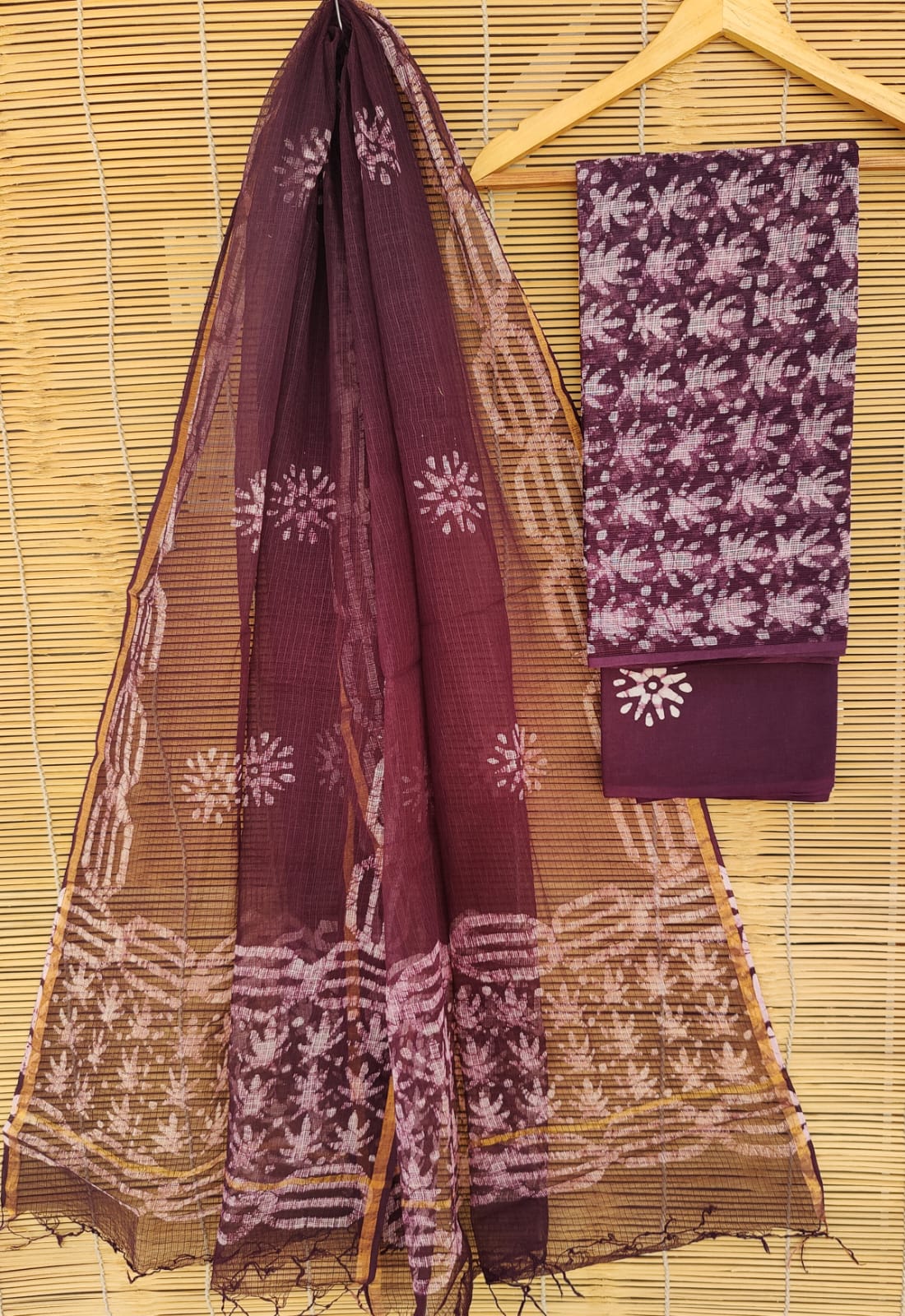 SGT008  Pure Kota Doria Suit with Dupatta, Hand Block Printed using Natural Vegetable dye