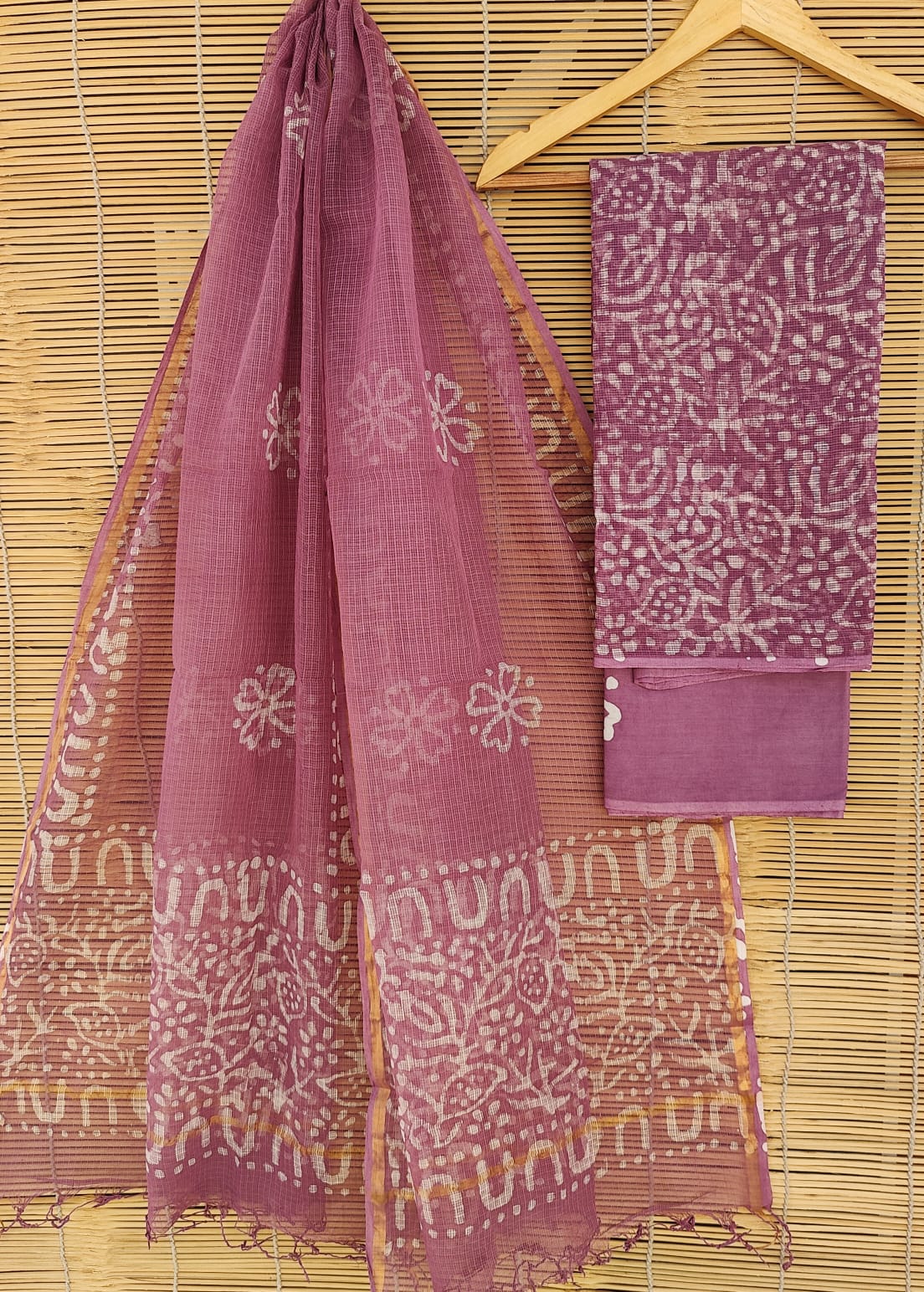 SGT008  Pure Kota Doria Suit with Dupatta, Hand Block Printed using Natural Vegetable dye