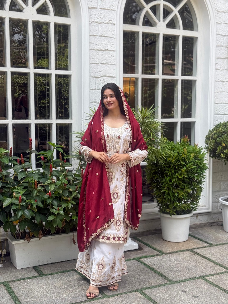 PRD0047 SPECIAL SEQUINS EMBROIDERY ON SILK FABRIC TOP AND PALAZZO WITH DUPATTA