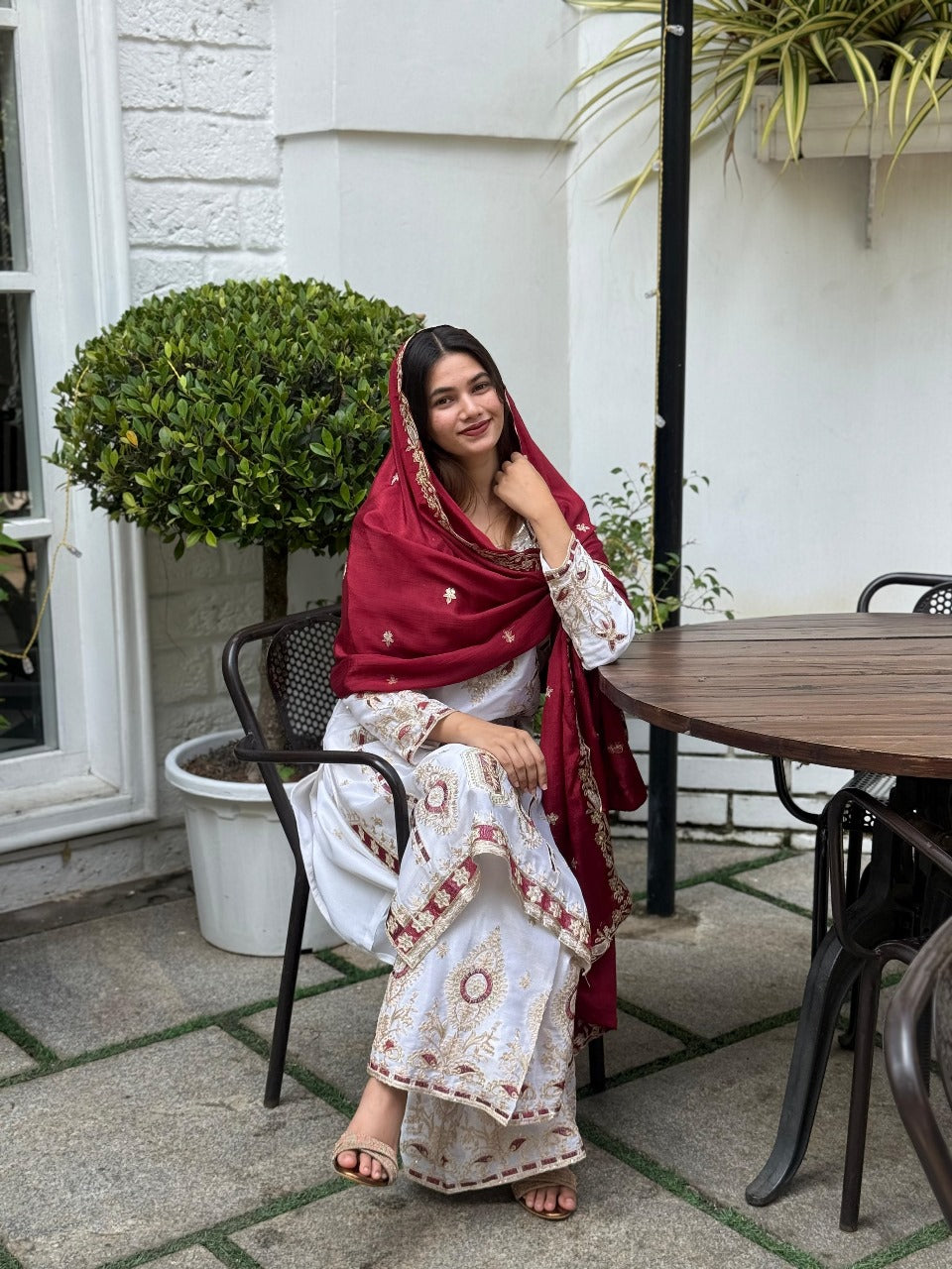 PRD0047 SPECIAL SEQUINS EMBROIDERY ON SILK FABRIC TOP AND PALAZZO WITH DUPATTA