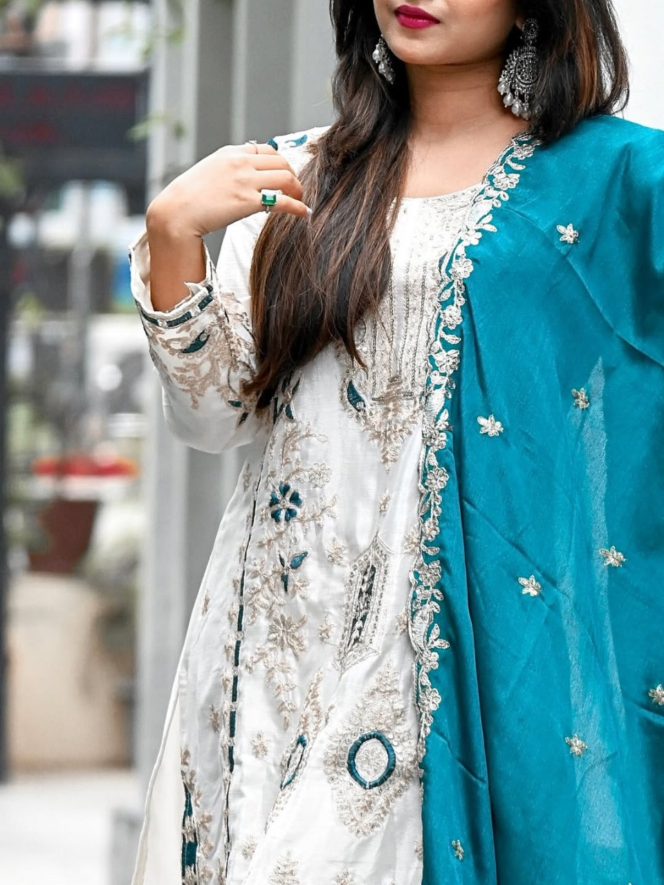 PRD0047 SPECIAL SEQUINS EMBROIDERY ON SILK FABRIC TOP AND PALAZZO WITH DUPATTA