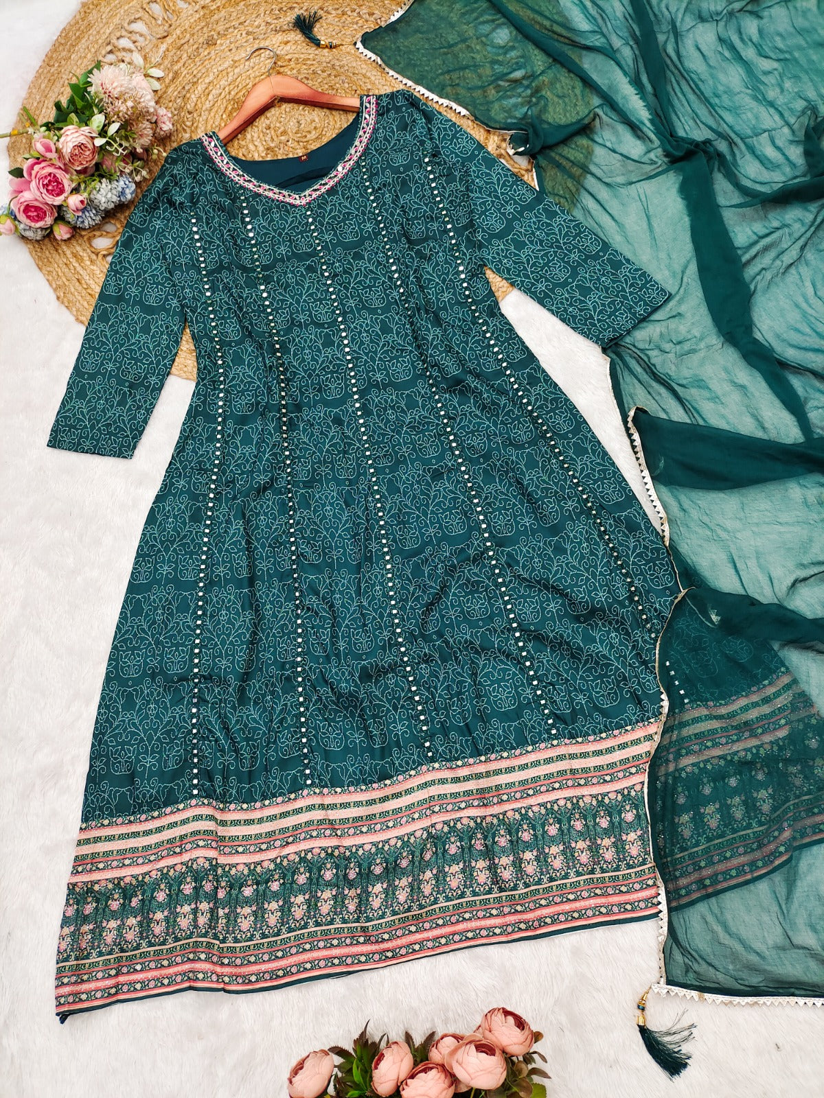 PRD0062 Maslen base Cotton Fabric Embroidery Work Kurti Paired with Chiffon Dupatta