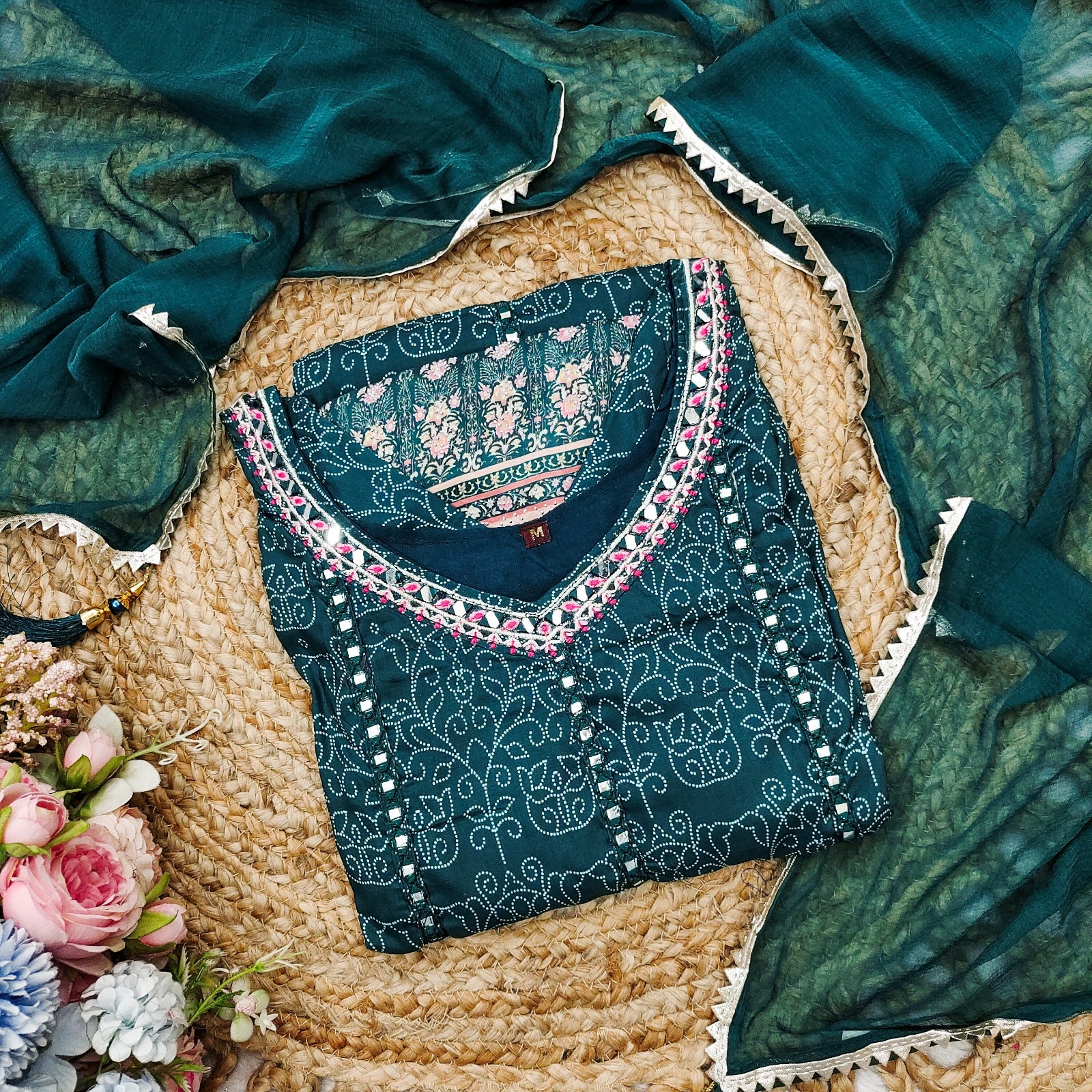 PRD0062 Maslen base Cotton Fabric Embroidery Work Kurti Paired with Chiffon Dupatta