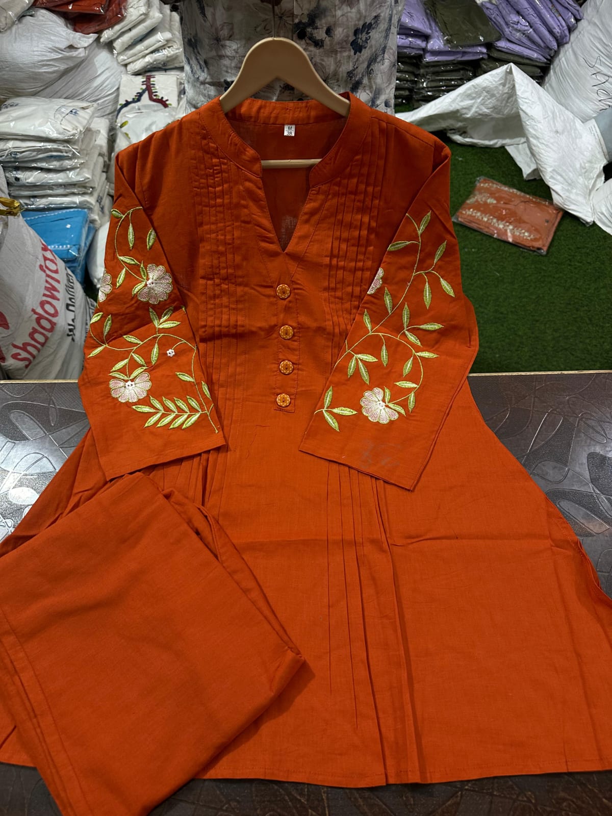 JKM0016 New designer  cotton co-ord set flower embroidery in hand