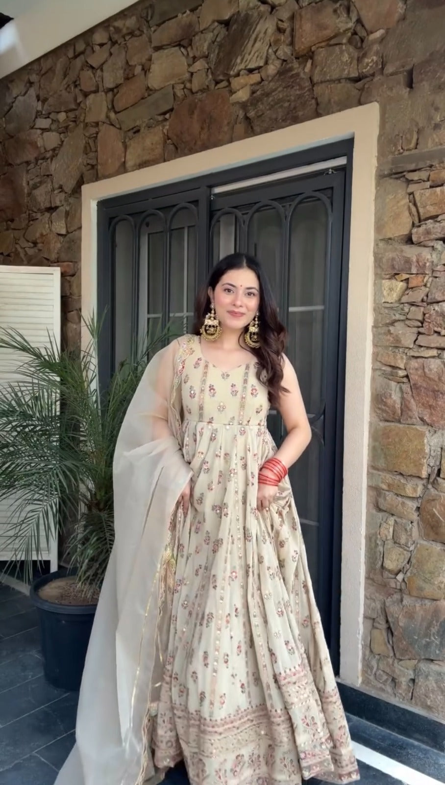 PRD0069  FLAIR GOWN &amp; DUPATTA WITH FULL HEAVY EMBROIDERY WORK ON SIMMER FABRIC