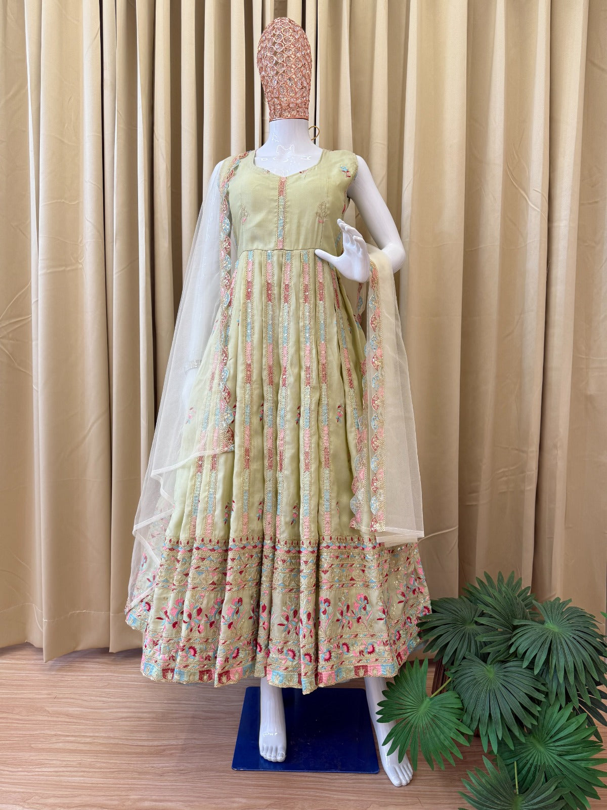 PRD0069  FLAIR GOWN &amp; DUPATTA WITH FULL HEAVY EMBROIDERY WORK ON SIMMER FABRIC