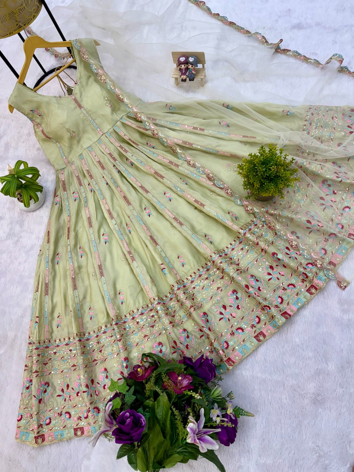 PRD0069  FLAIR GOWN &amp; DUPATTA WITH FULL HEAVY EMBROIDERY WORK ON SIMMER FABRIC