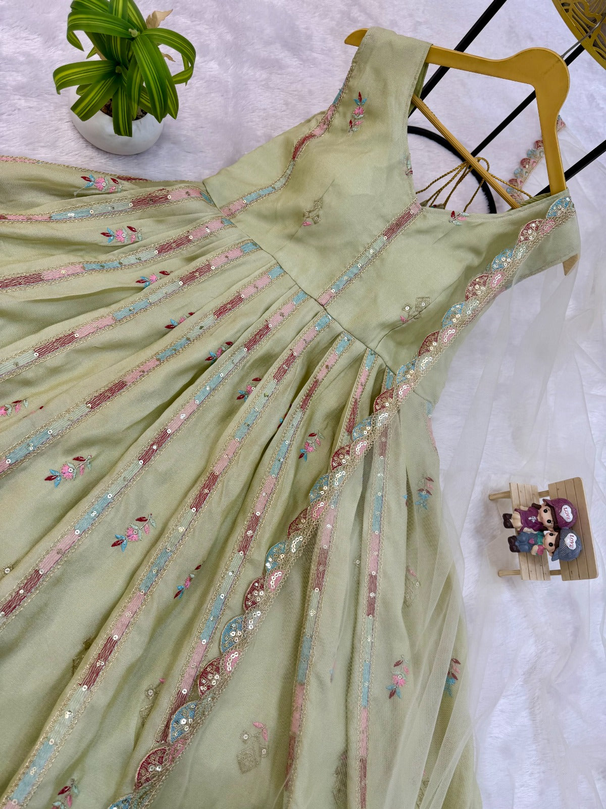 PRD0069  FLAIR GOWN &amp; DUPATTA WITH FULL HEAVY EMBROIDERY WORK ON SIMMER FABRIC