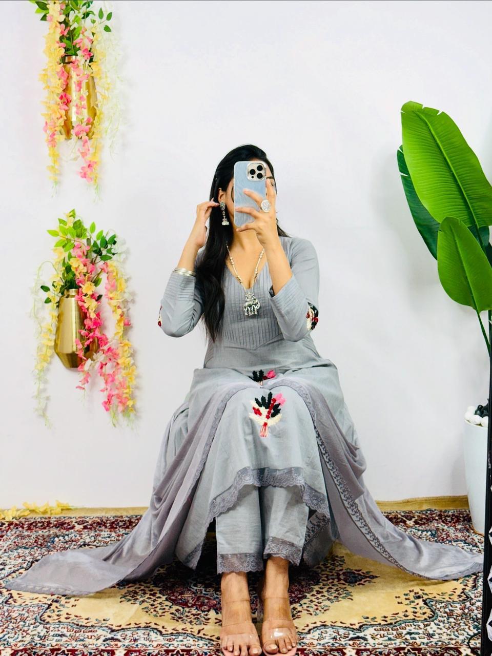 JKM0024 Beautiful Cotton Kurti and Pant Set with Dupatta