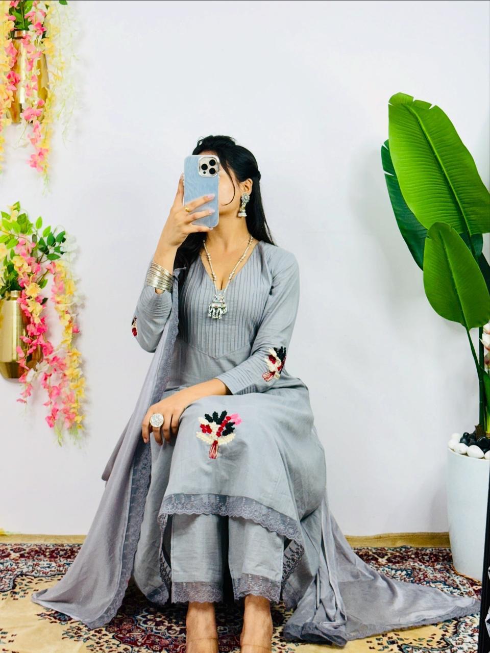 JKM0024 Beautiful Cotton Kurti and Pant Set with Dupatta