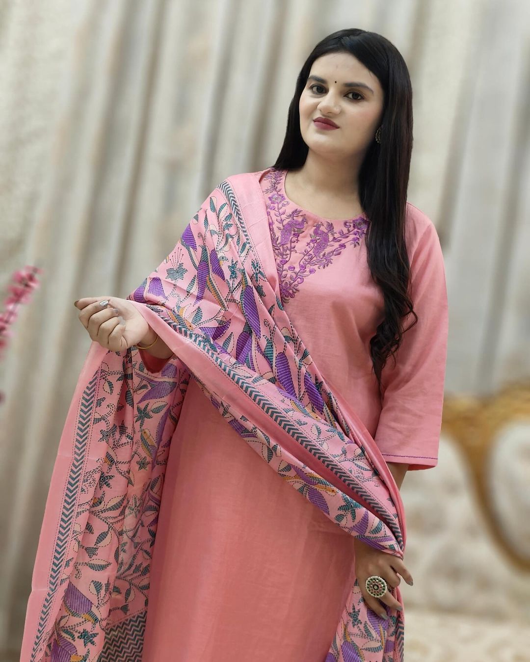 JKM0025 NEW LAUNCHED LIGHT  PINK  🩷 HANDLOOM EMBROIDERY SUIT SET PERFECT FOR ALL OCCASIONS*