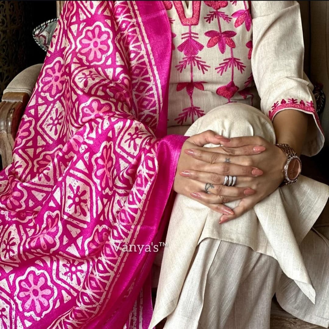 JKM0026  Exquisite handloom South Cotton Kurta Pant and Khadi Silk Dupatta set