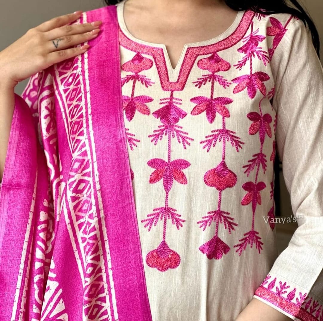 JKM0026  Exquisite handloom South Cotton Kurta Pant and Khadi Silk Dupatta set