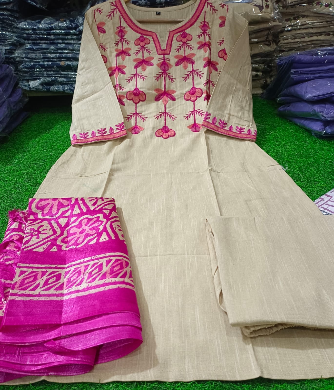 JKM0026  Exquisite handloom South Cotton Kurta Pant and Khadi Silk Dupatta set