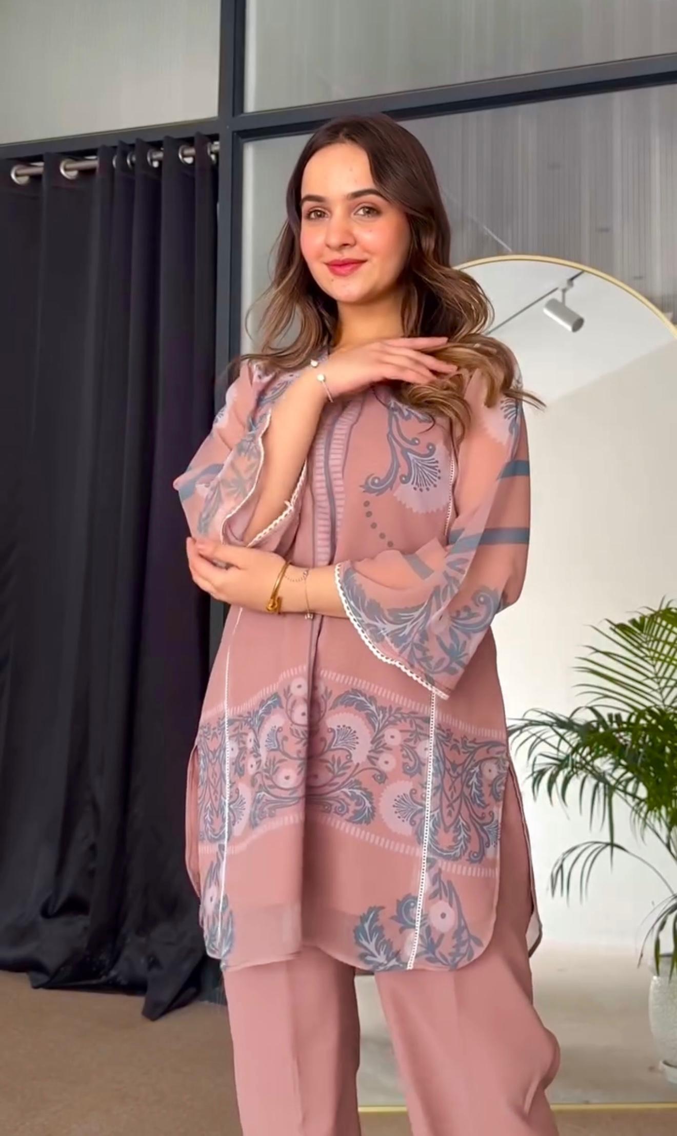 PED0081 Designer Party Wear Look Pure Chiffon Georgette Top & Palazzo Co-ords Set