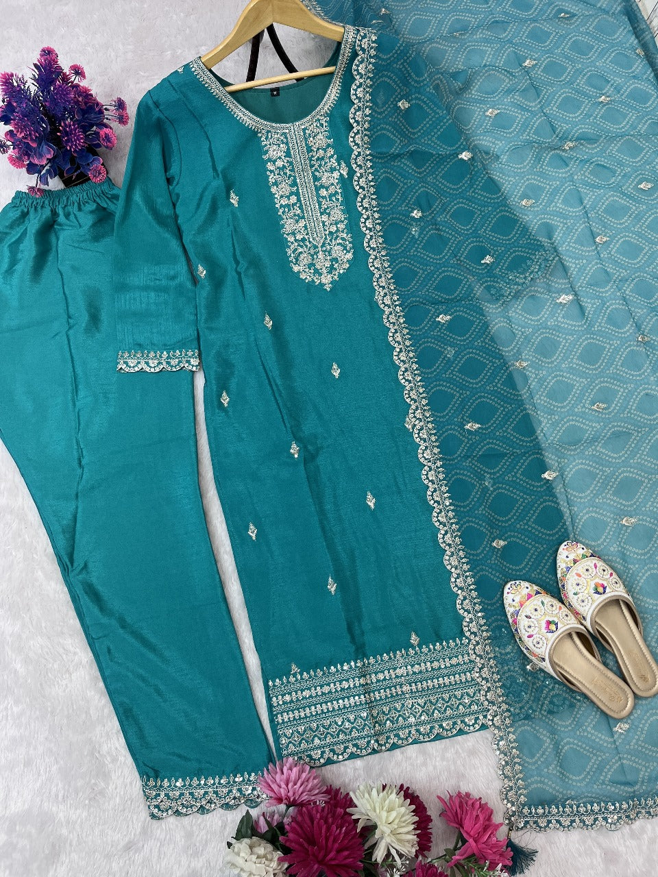PRD0082 DESIGNER SEQUINS EMBROIDERED WORK TOP AND PANT WITH DUPATTA