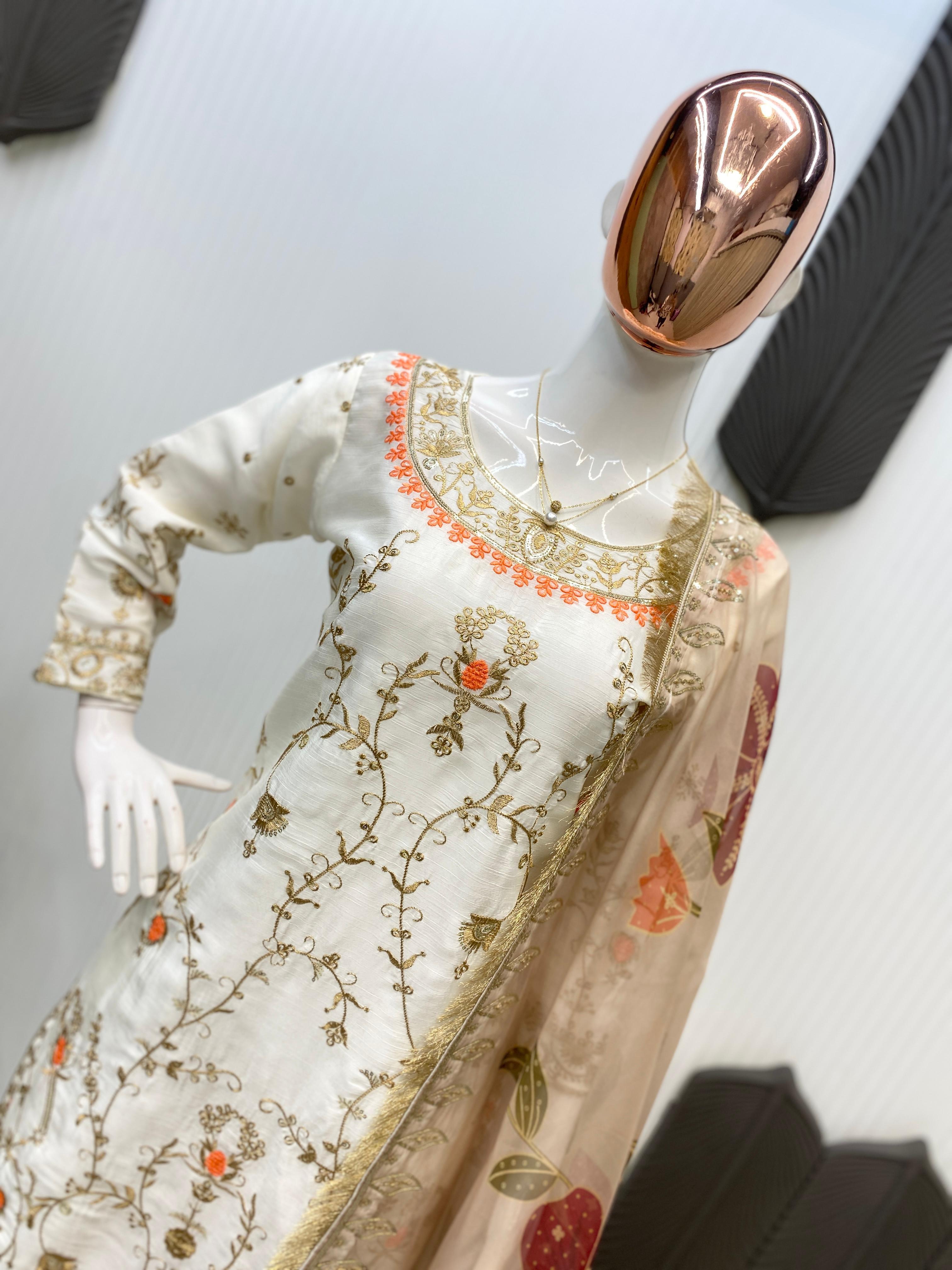 PRD0083 EXCLUSIVE DESIGNER HEAVY CHINON WITH SEQUANCE EMBROIDERY WORK SUIT WITH PLAZZO AND DUPATTA