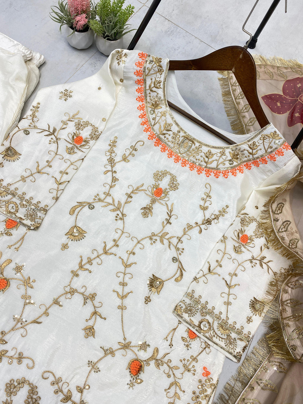 PRD0083 EXCLUSIVE DESIGNER HEAVY CHINON WITH SEQUANCE EMBROIDERY WORK SUIT WITH PLAZZO AND DUPATTA