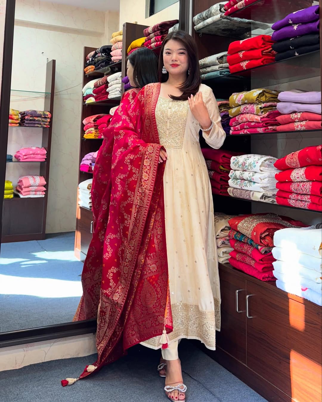 PRD0076 Anarkali Flared Kurti Pant Dupatta Set