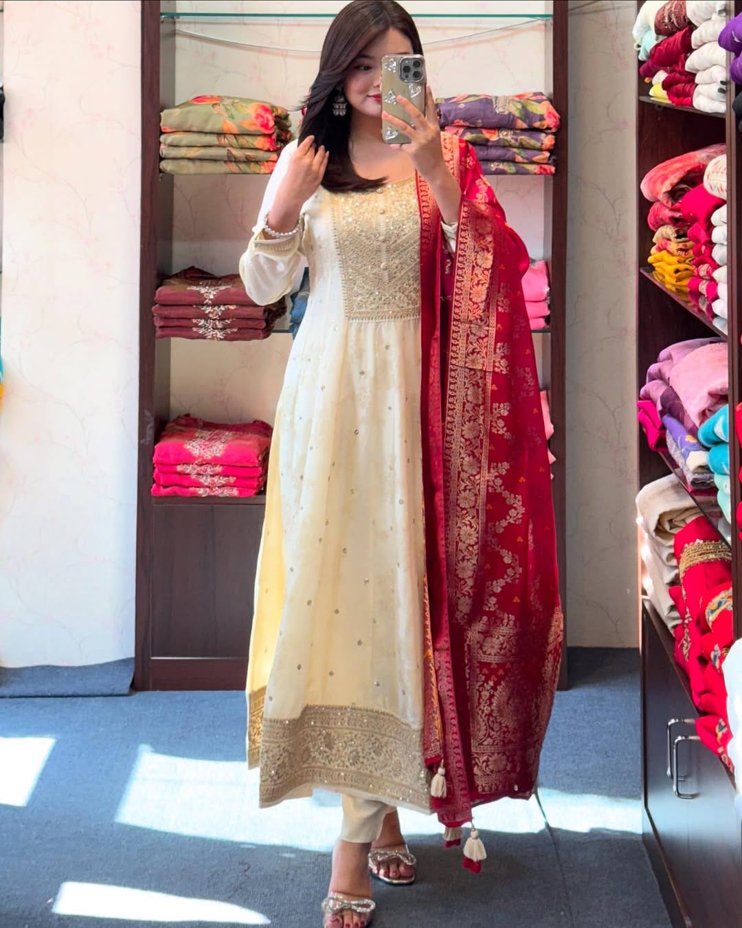 PRD0076 Anarkali Flared Kurti Pant Dupatta Set