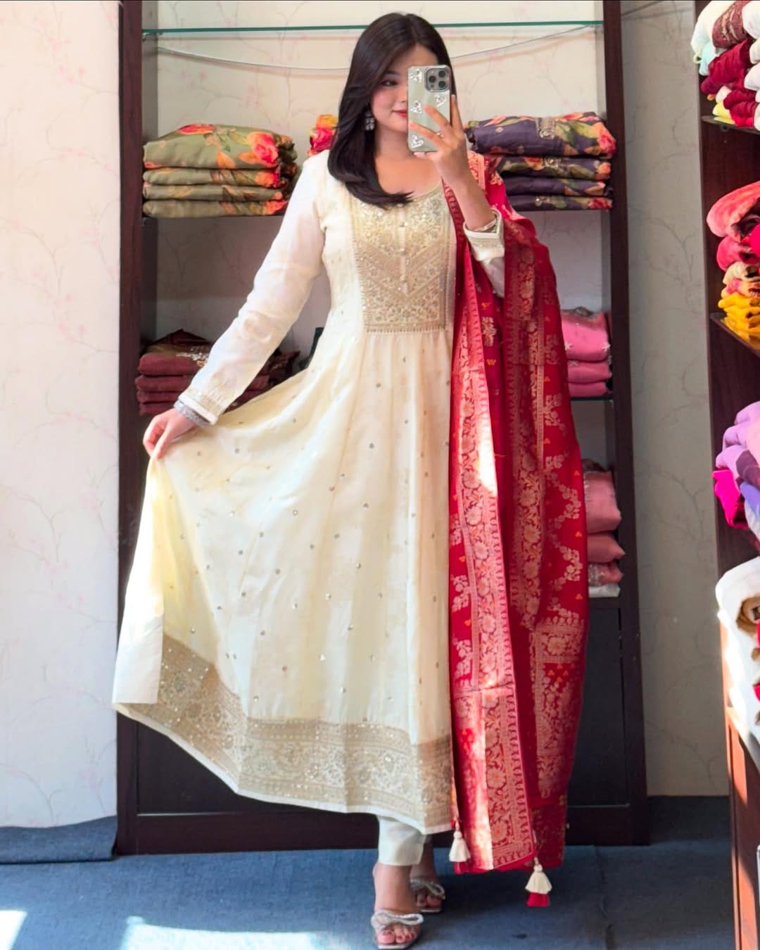 PRD0076 Anarkali Flared Kurti Pant Dupatta Set