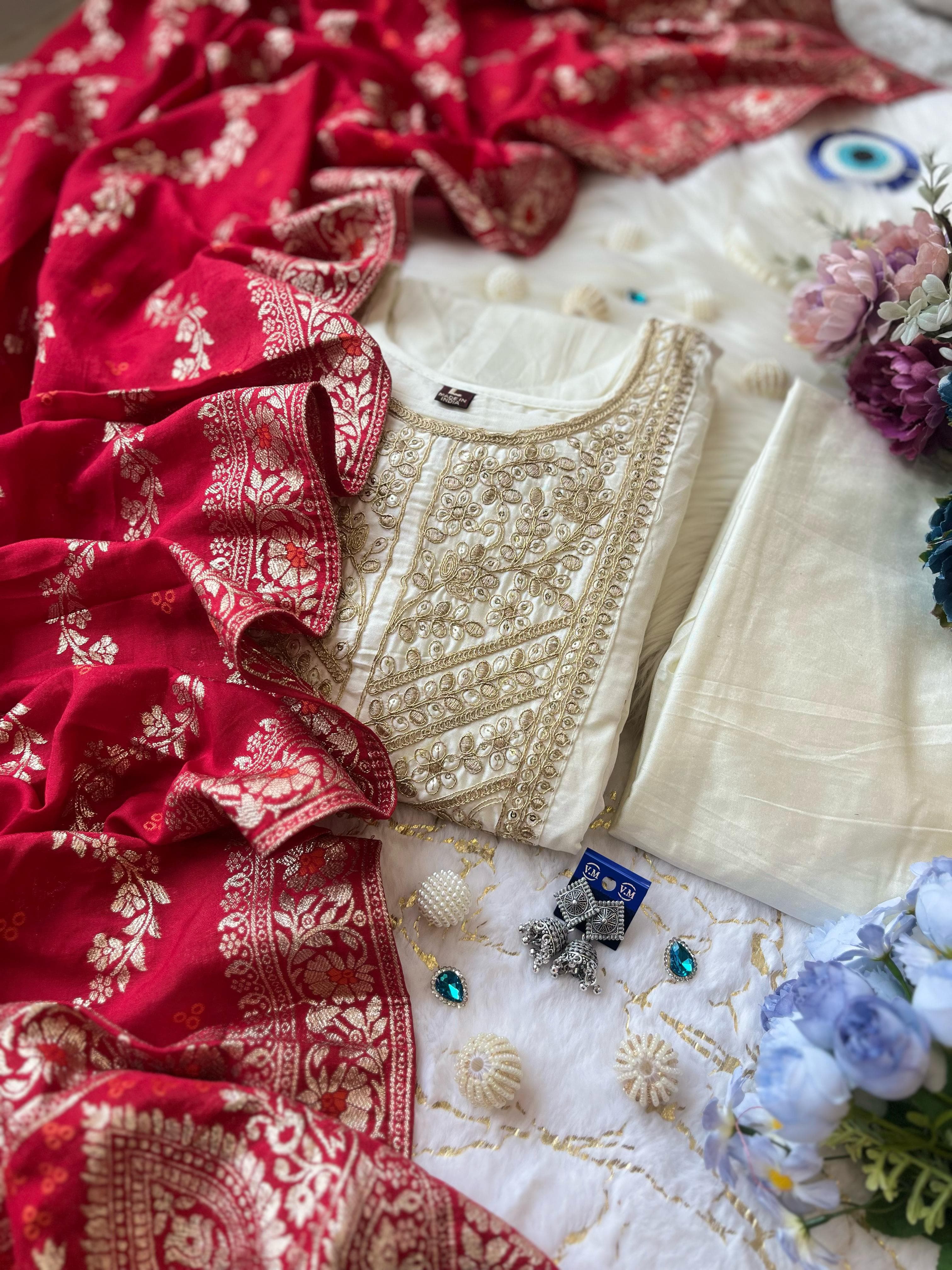 PRD0076 Anarkali Flared Kurti Pant Dupatta Set
