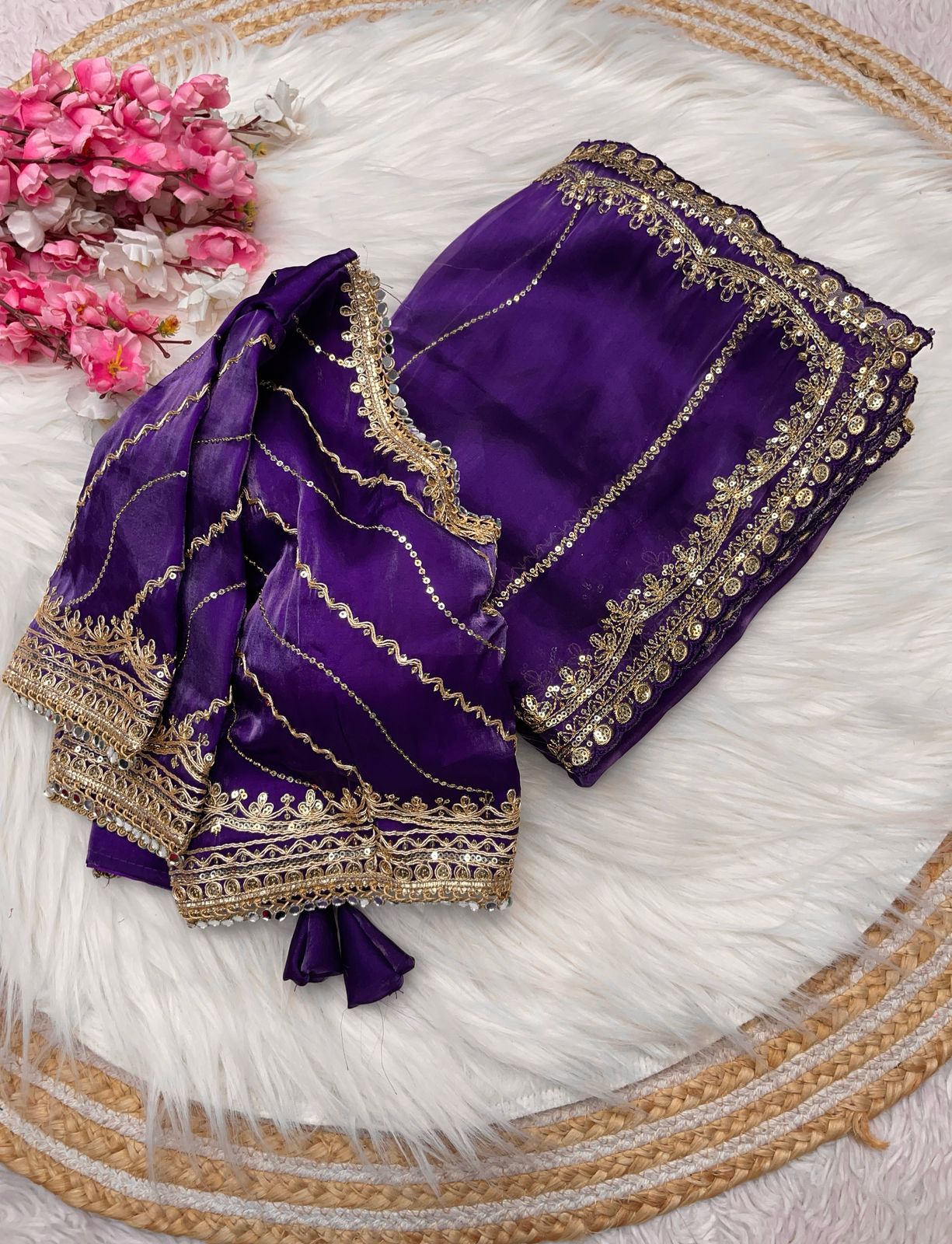 PRD0093 Pure Zimmy Choo Satin Saree With Beautiful 3MM Sequence Zari (C-Pallu) Work And Aarco Border