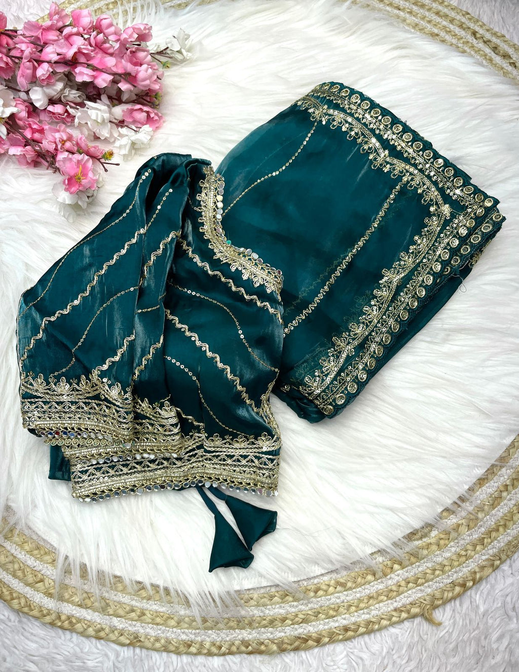 PRD0093 Pure Zimmy Choo Satin Saree With Beautiful 3MM Sequence Zari (C-Pallu) Work And Aarco Border