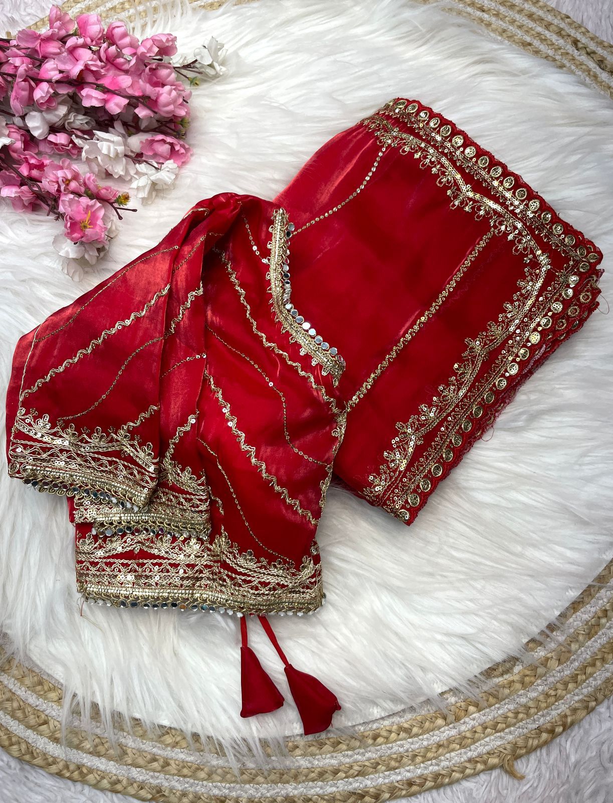 PRD0093 Pure Zimmy Choo Satin Saree With Beautiful 3MM Sequence Zari (C-Pallu) Work And Aarco Border