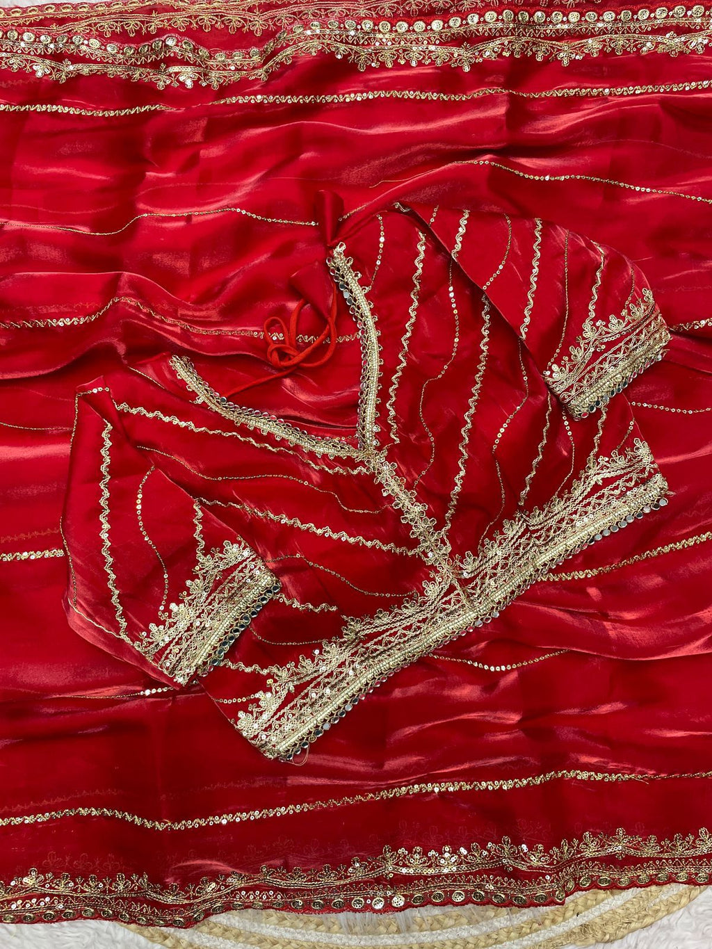 PRD0093 Pure Zimmy Choo Satin Saree With Beautiful 3MM Sequence Zari (C-Pallu) Work And Aarco Border