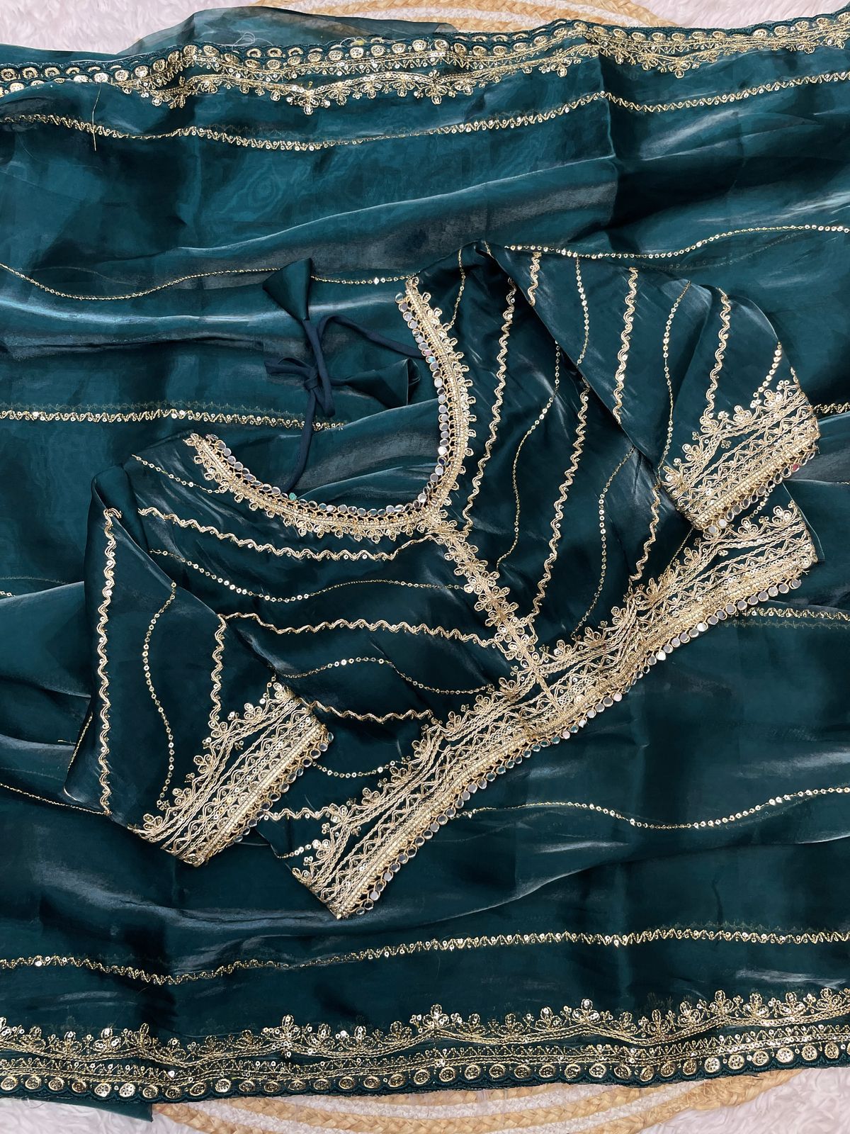 PRD0093 Pure Zimmy Choo Satin Saree With Beautiful 3MM Sequence Zari (C-Pallu) Work And Aarco Border