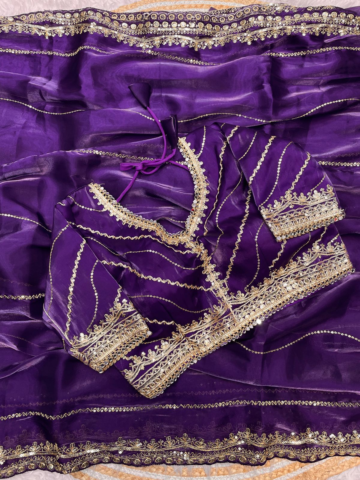 PRD0093 Pure Zimmy Choo Satin Saree With Beautiful 3MM Sequence Zari (C-Pallu) Work And Aarco Border