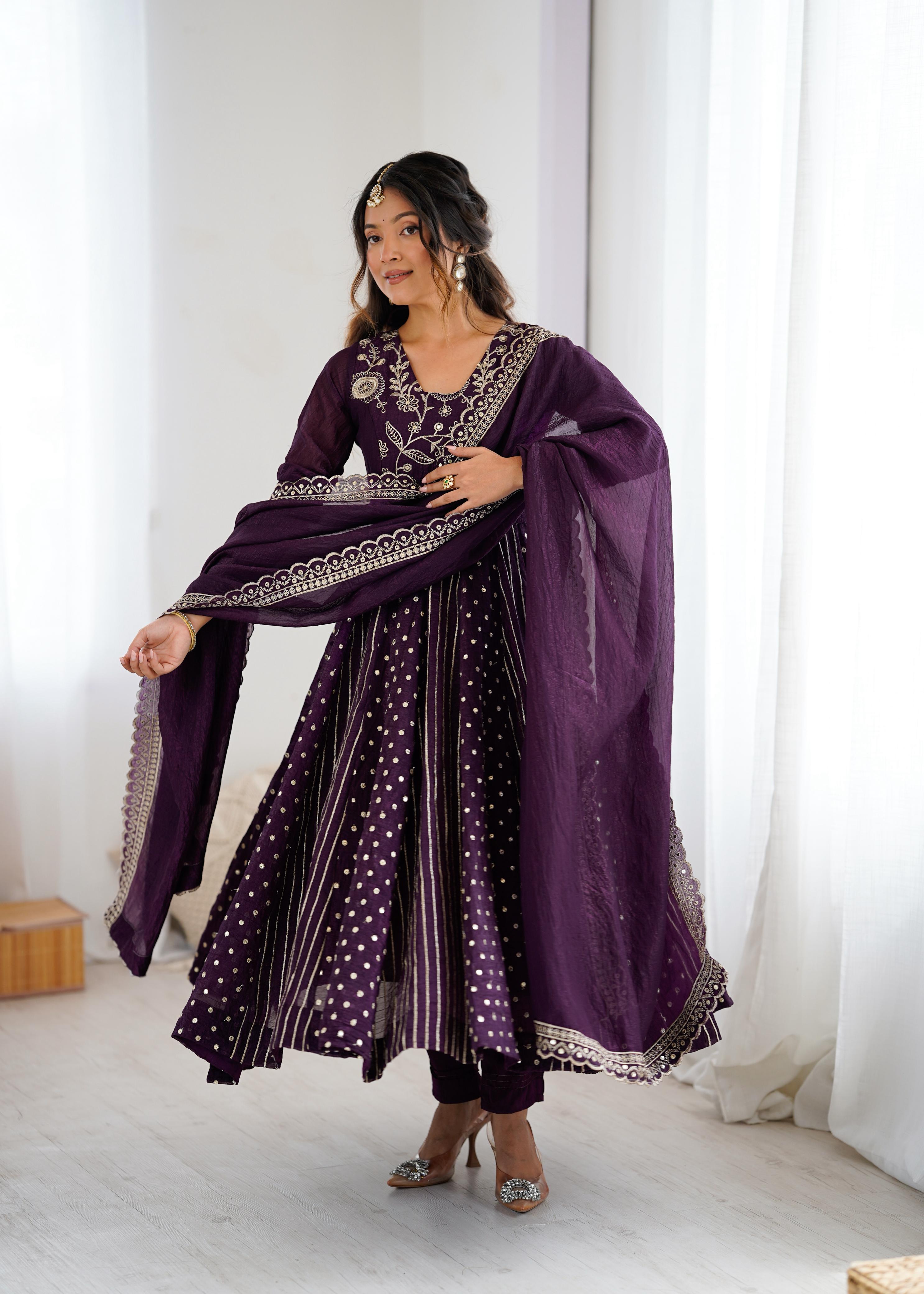 PRD0077 Anarkali Gown With Crunchy Silk With Fully Flair