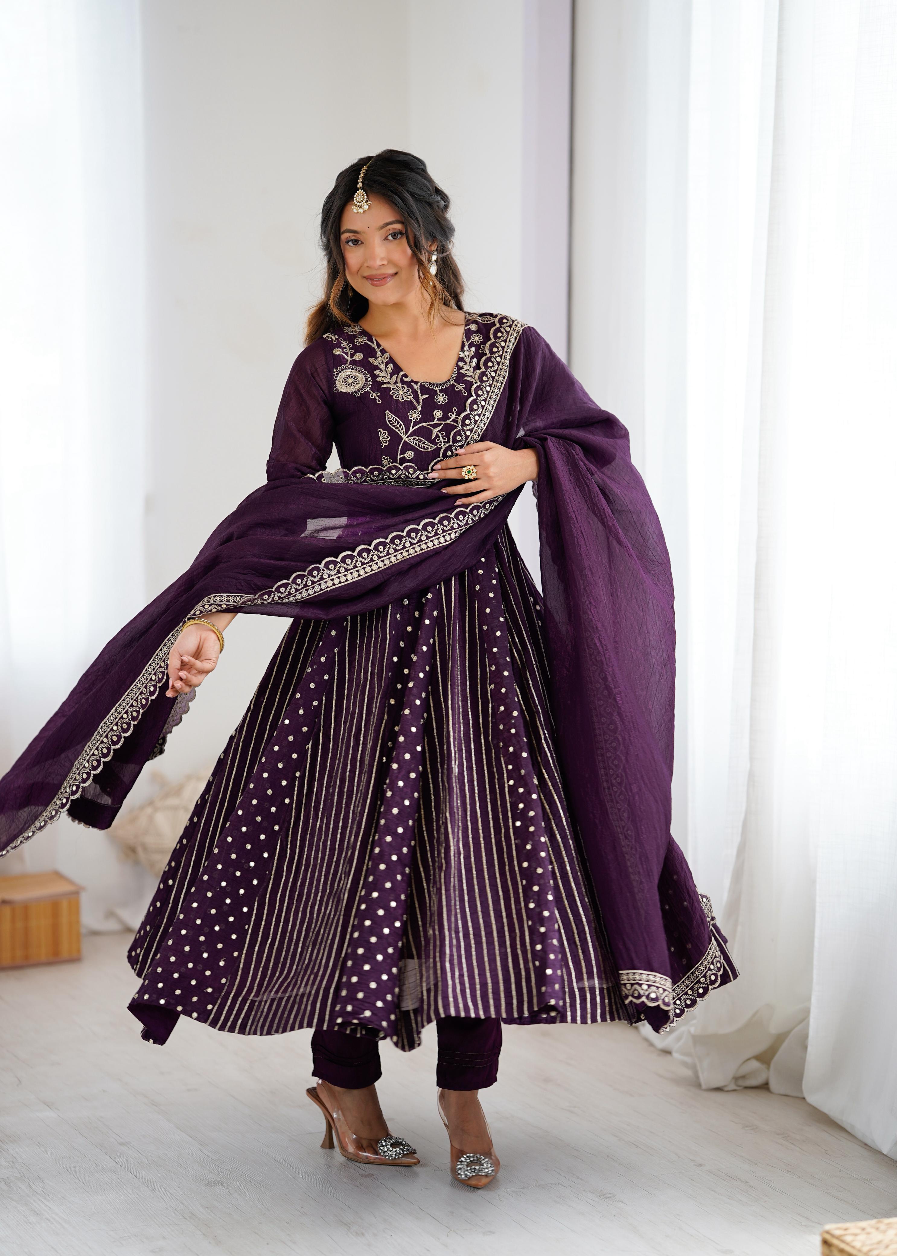 PRD0077 Anarkali Gown With Crunchy Silk With Fully Flair