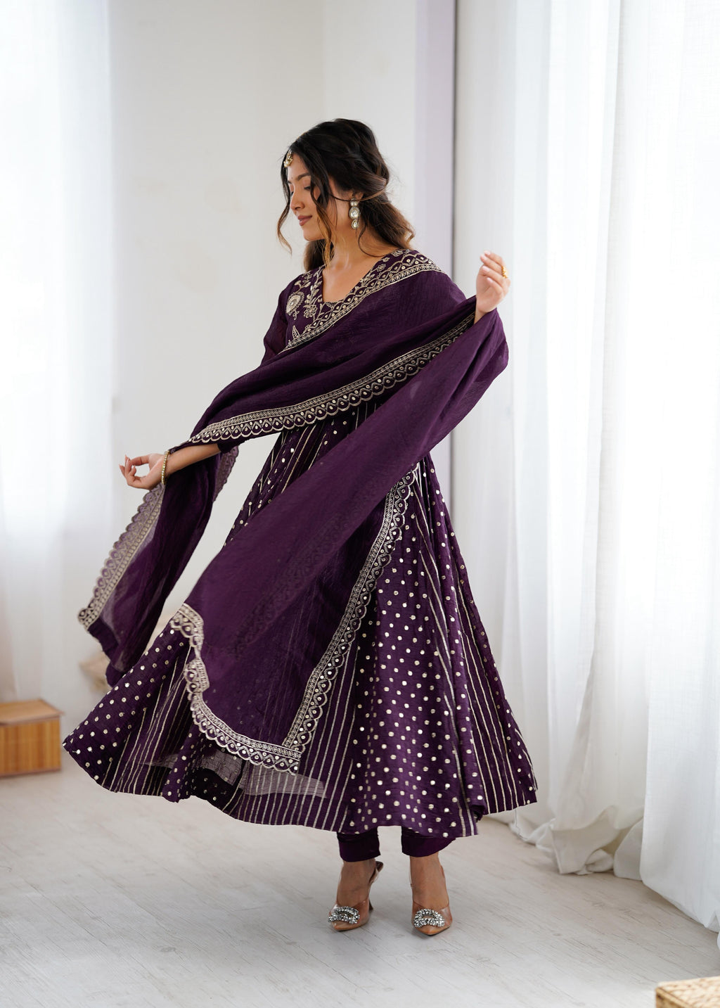 PRD0077 Anarkali Gown With Crunchy Silk With Fully Flair