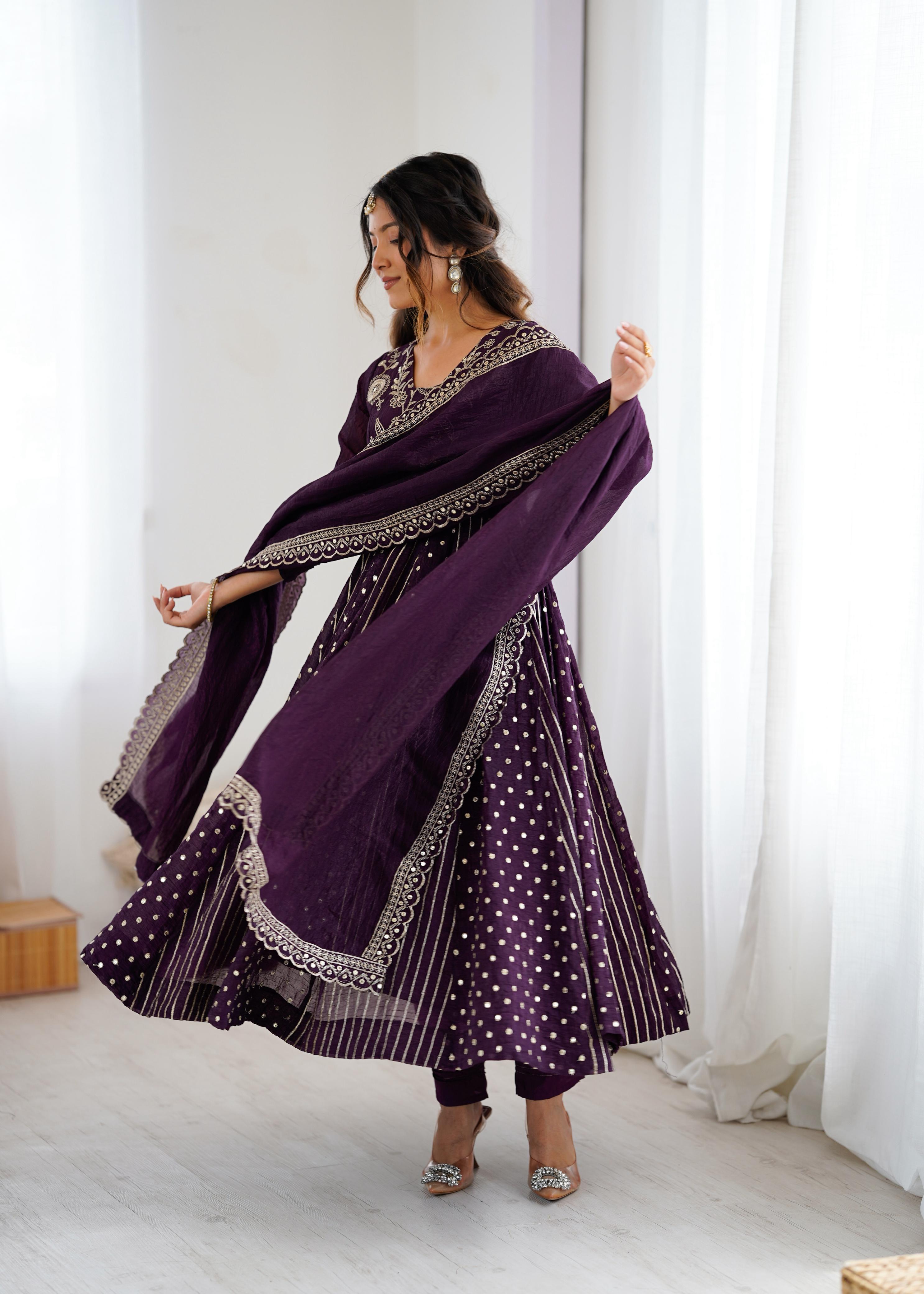 PRD0077 Anarkali Gown With Crunchy Silk With Fully Flair