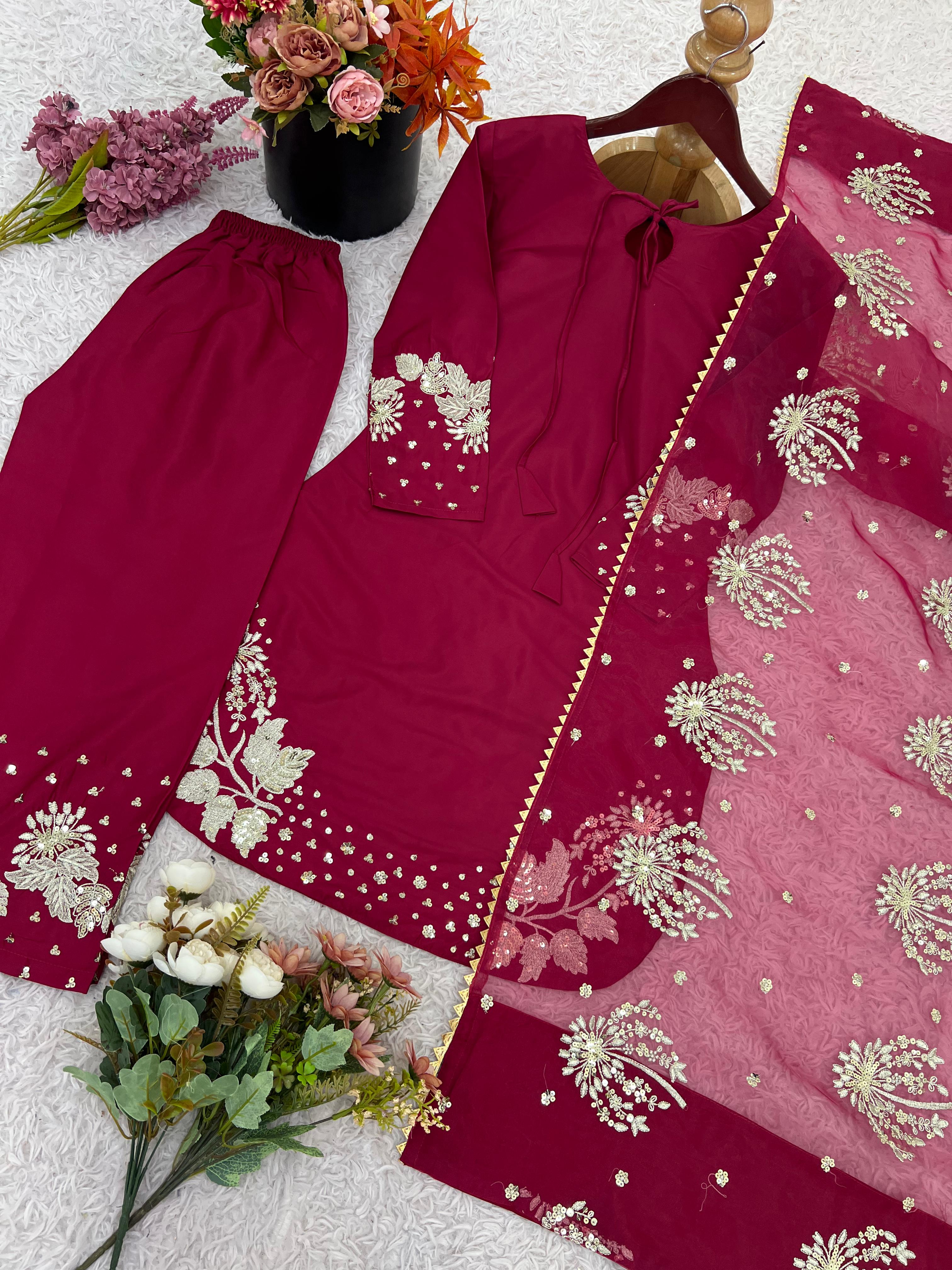 PRD0089 Presenting New Designer Collection In Natural Crepe Silk Top-Bottom And Dupatta Set Fully Stitched Ready To Wear