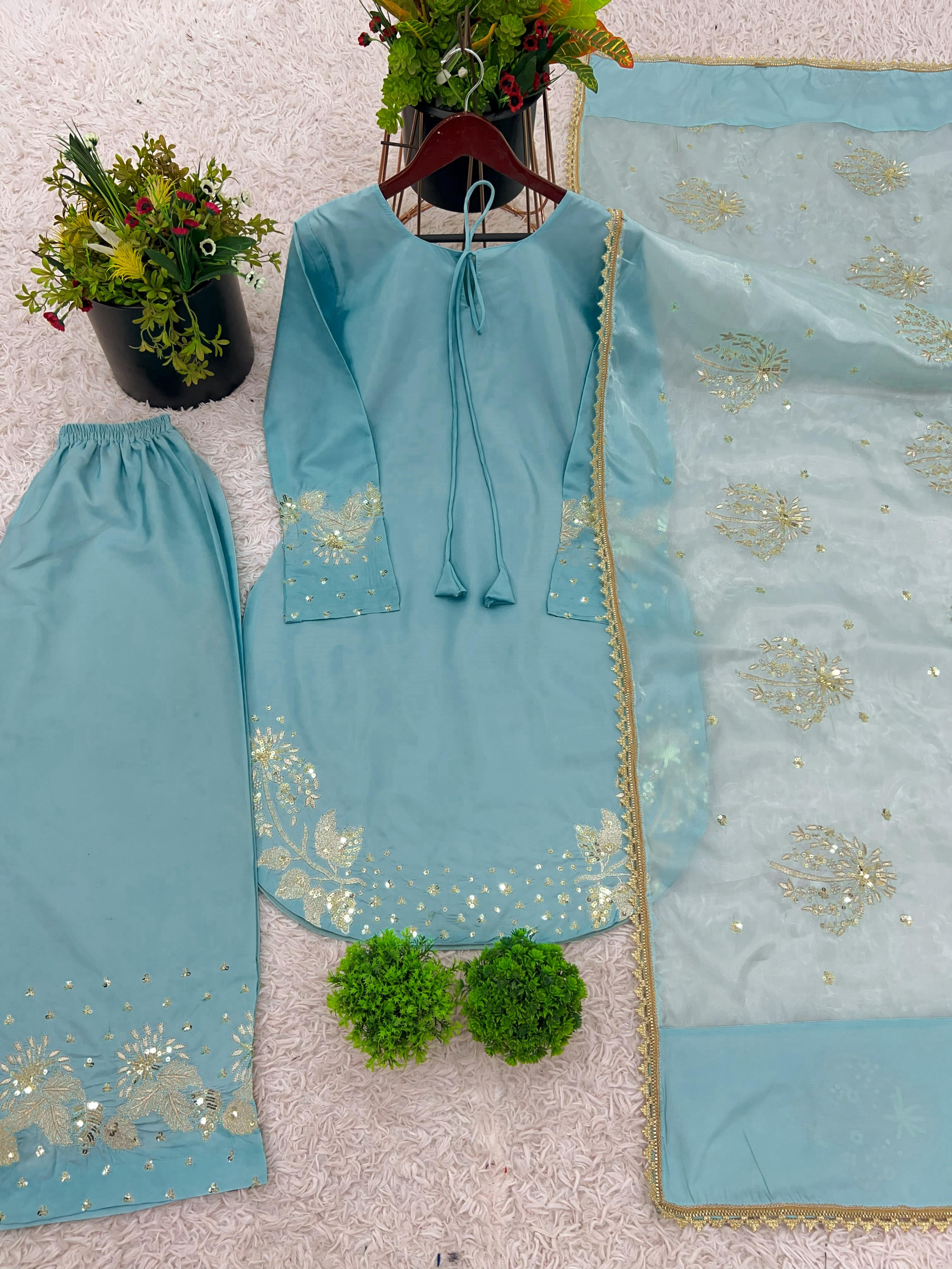 PRD0089 Presenting New Designer Collection In Natural Crepe Silk Top-Bottom And Dupatta Set Fully Stitched Ready To Wear