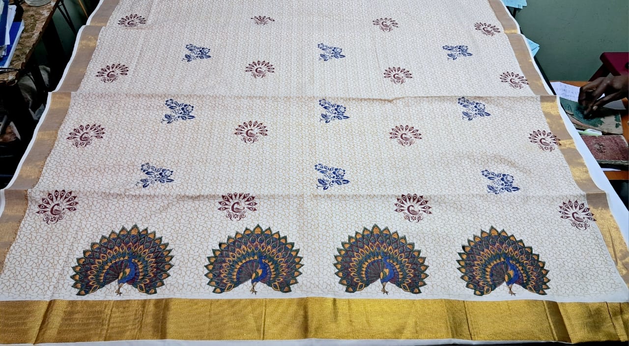 MAT0013 Pallu multi-color Digital Printed Saree with Full Saree Embossed Design