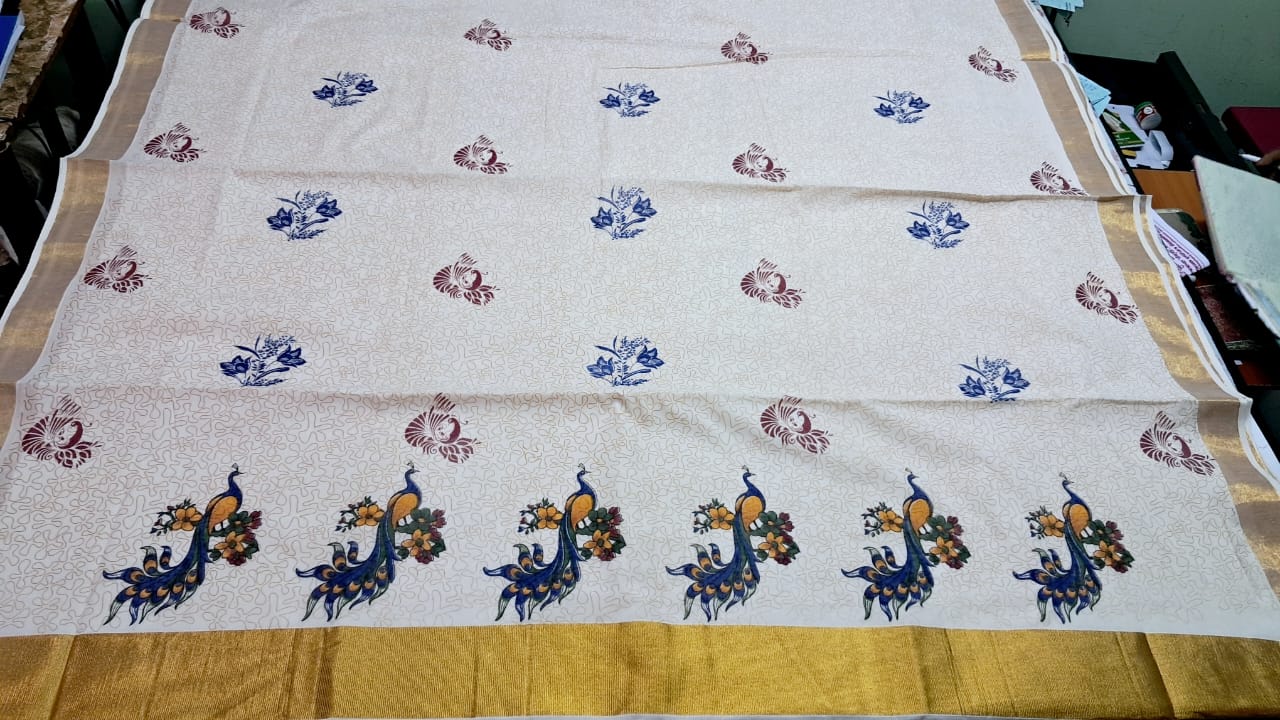 MAT0013 Pallu multi-color Digital Printed Saree with Full Saree Embossed Design