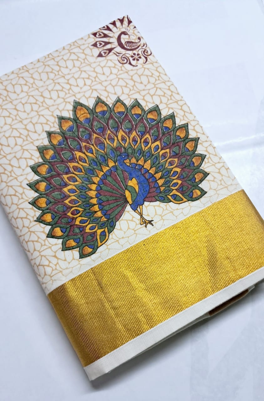 MAT0013 Pallu multi-color Digital Printed Saree with Full Saree Embossed Design