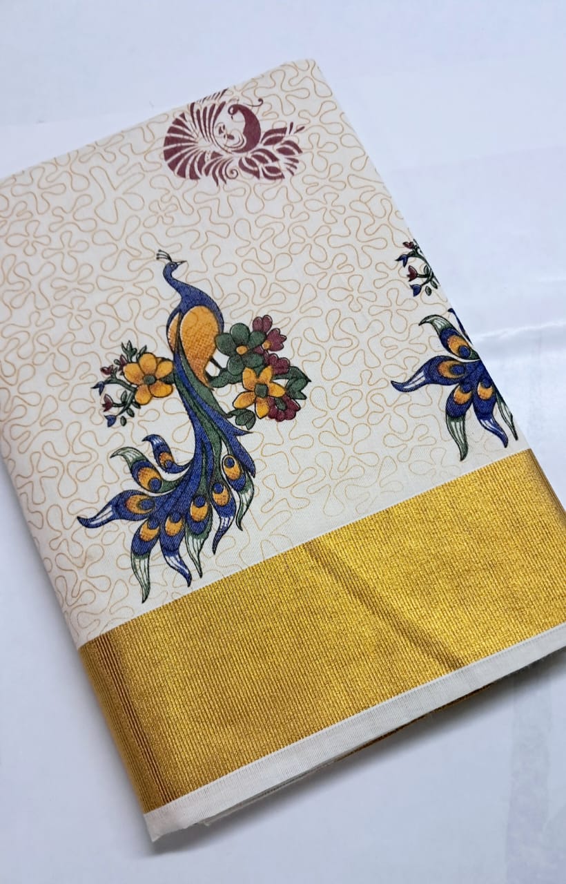 MAT0013 Pallu multi-color Digital Printed Saree with Full Saree Embossed Design