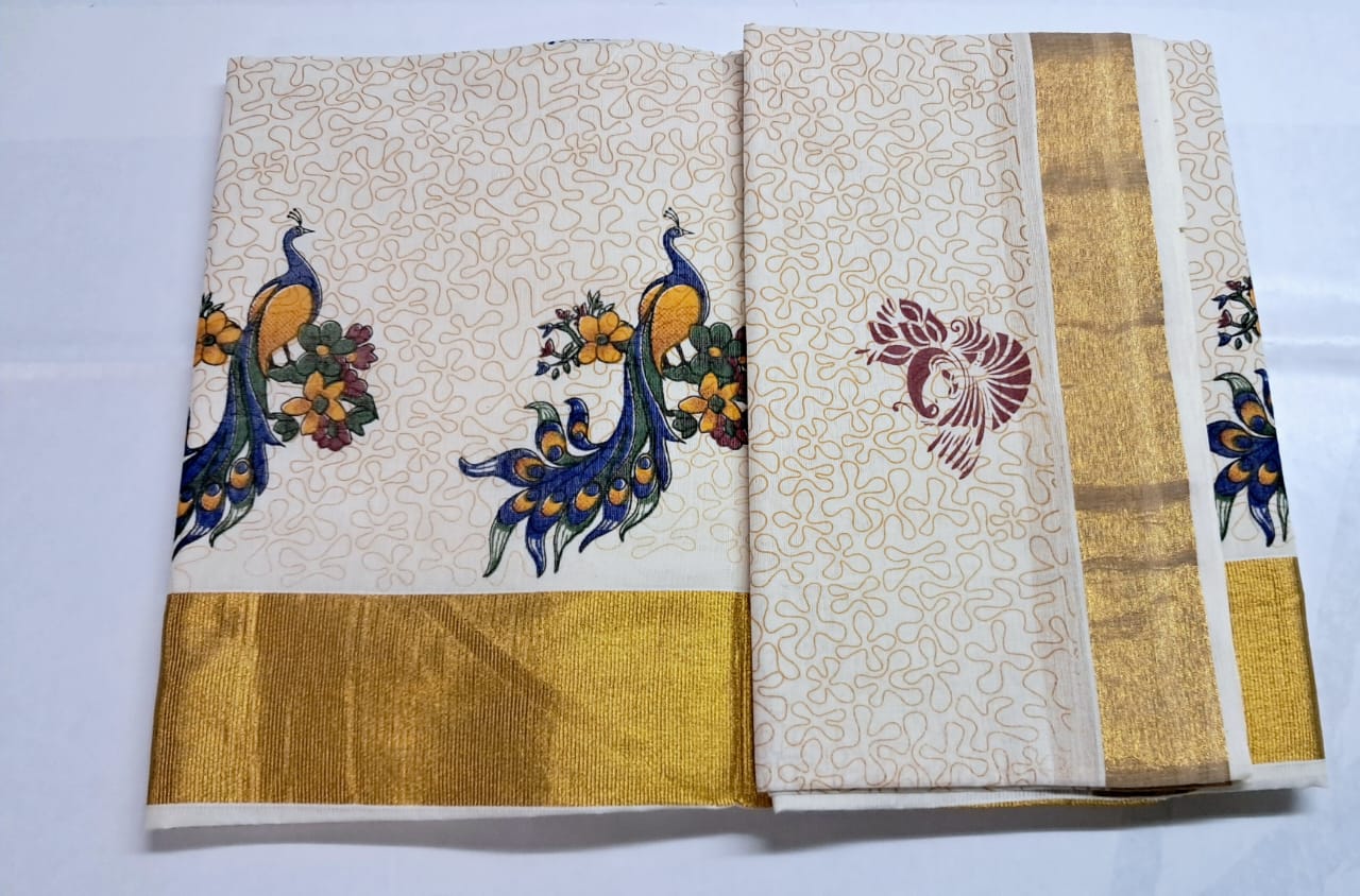 MAT0013 Pallu multi-color Digital Printed Saree with Full Saree Embossed Design
